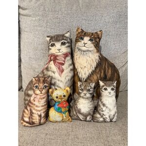 Set of 6 Plush vintage Stuffed Cat Kittens‎ Decorative Pillows Home Decor